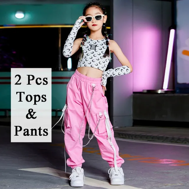 #HH8317 Hip-Hop Street Dance - Girl Sets- K-pop Outfit Crop Tops Cargo Pants