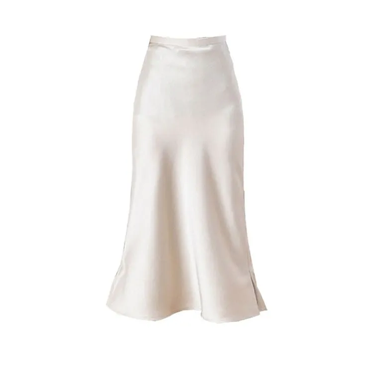 High Waisted Trumpet Hem Flare High Rise Satin Midi Skirt For Thick Thighs