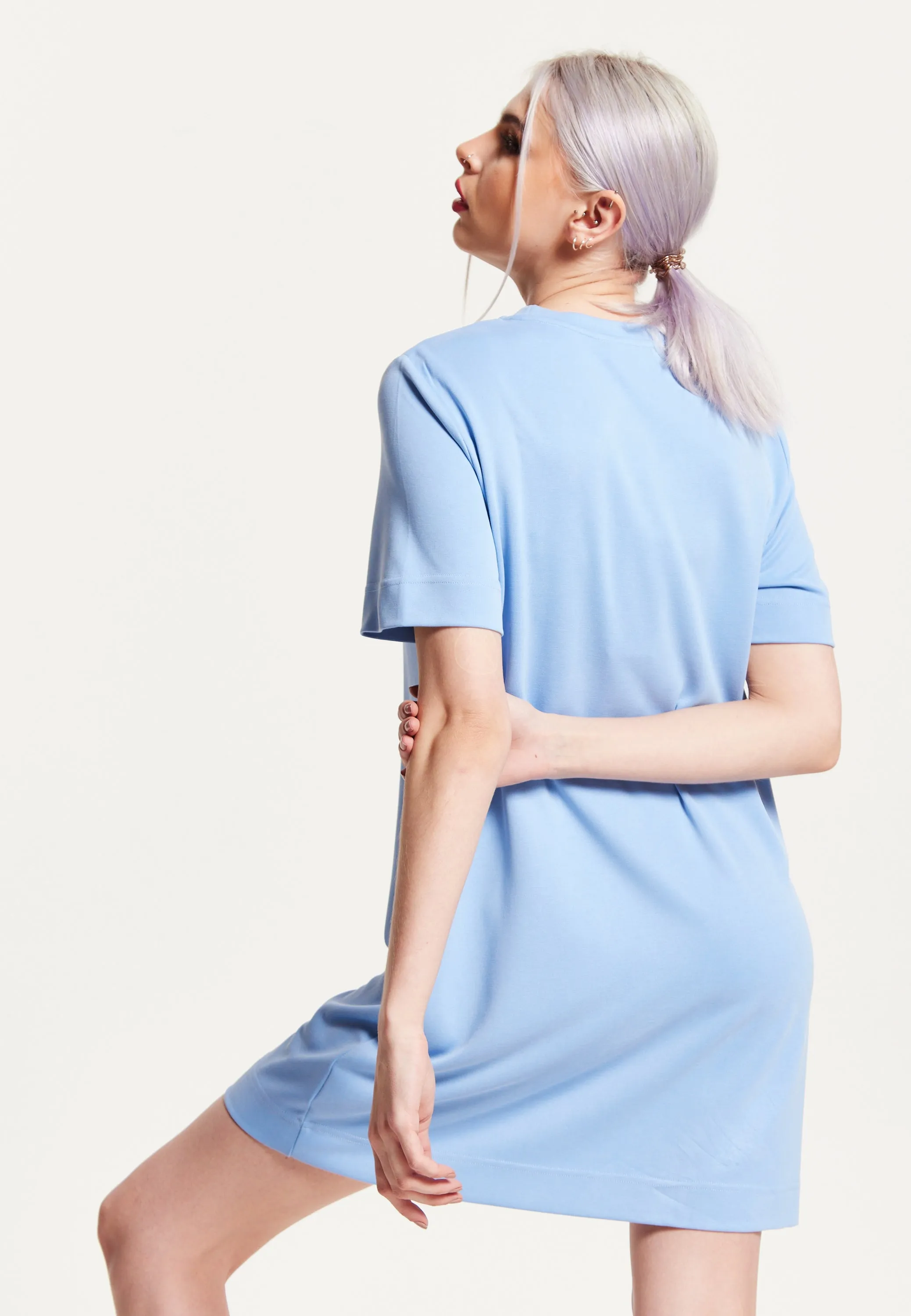 House of Holland Blue Tencel T-Shirt Dress With Logo Embroidery