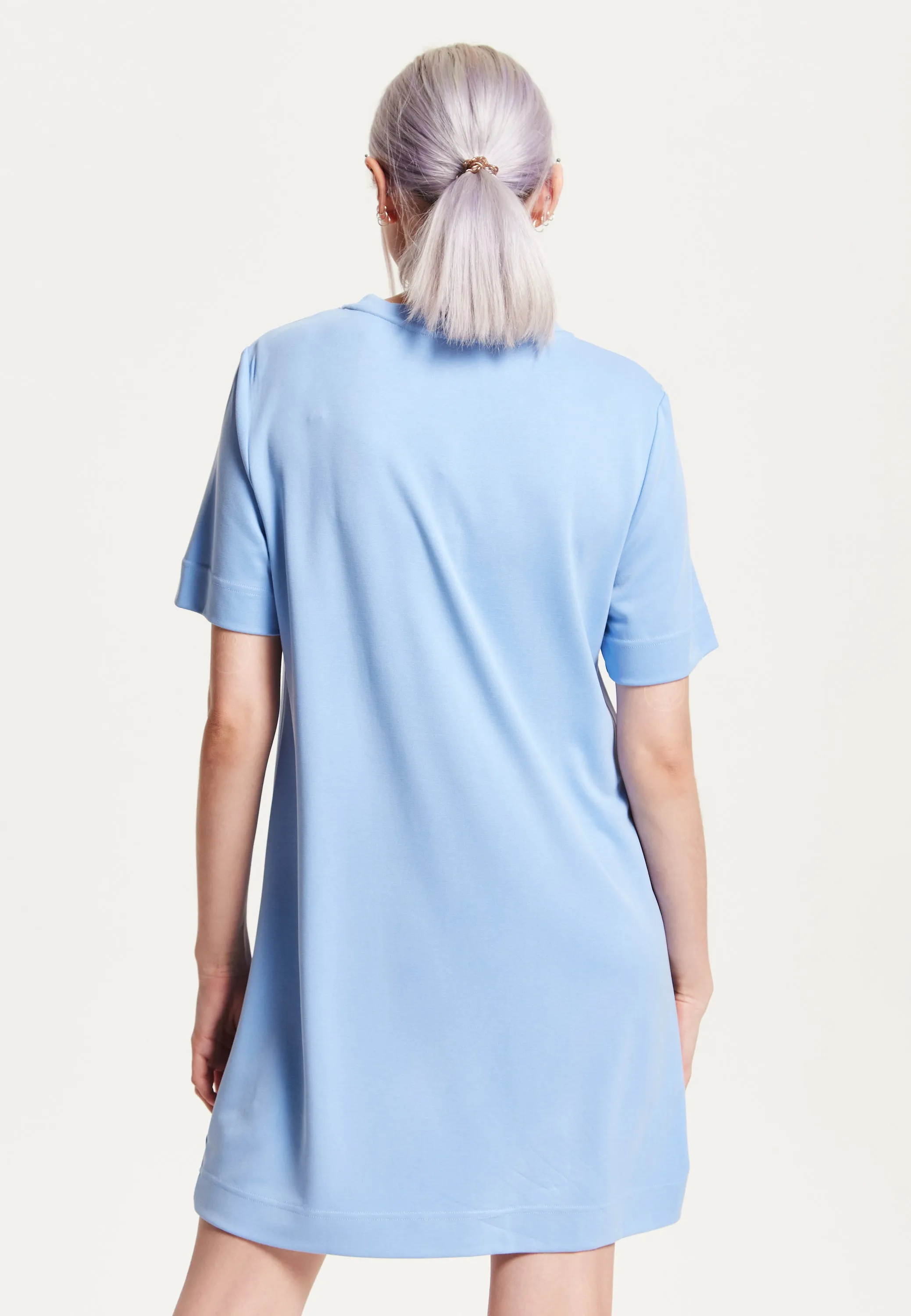 House of Holland Blue Tencel T-Shirt Dress With Logo Embroidery