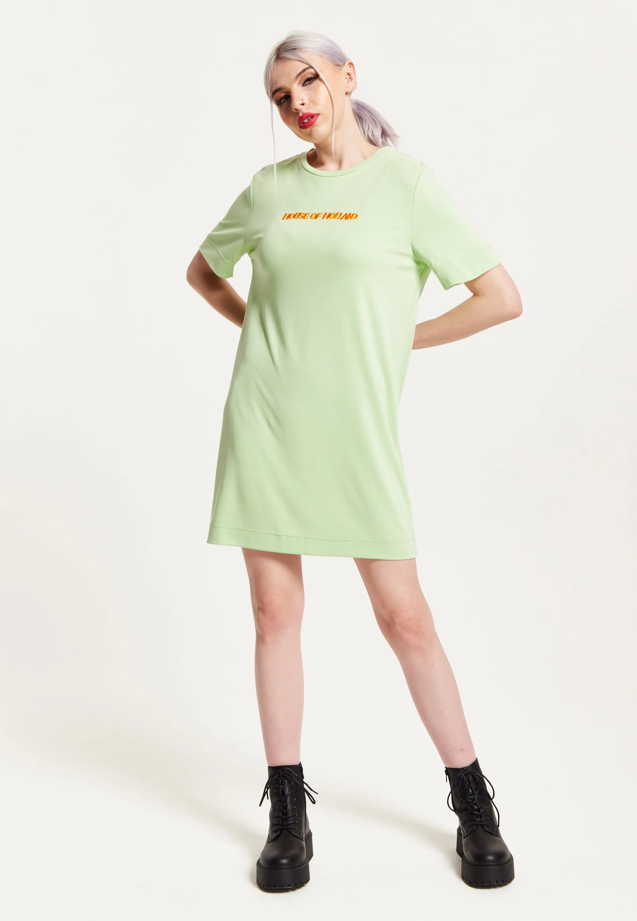 House Of Holland Sage Tencel T-Shirt Dress With Logo Embroidery