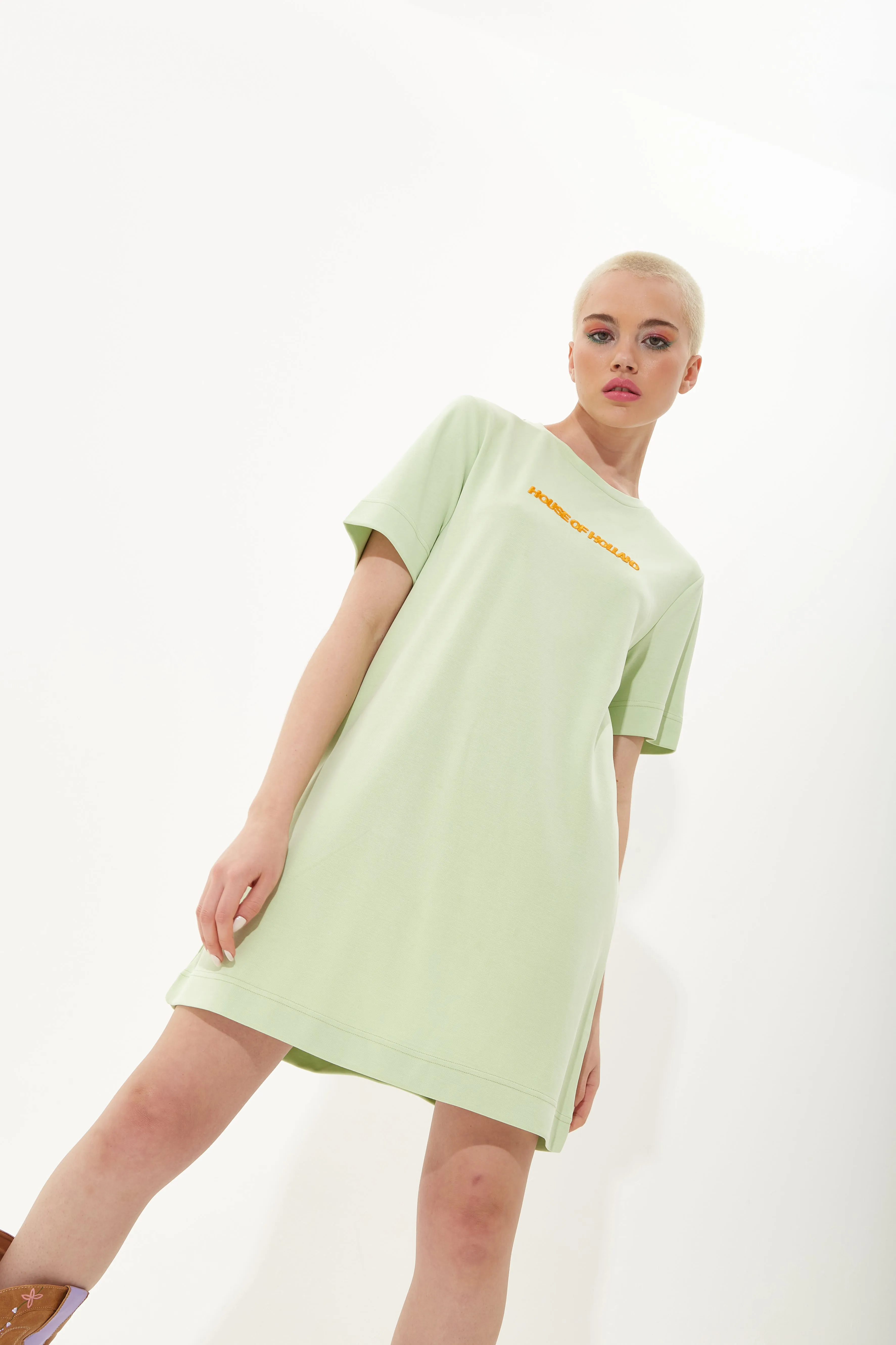 House Of Holland Sage Tencel T-Shirt Dress With Logo Embroidery