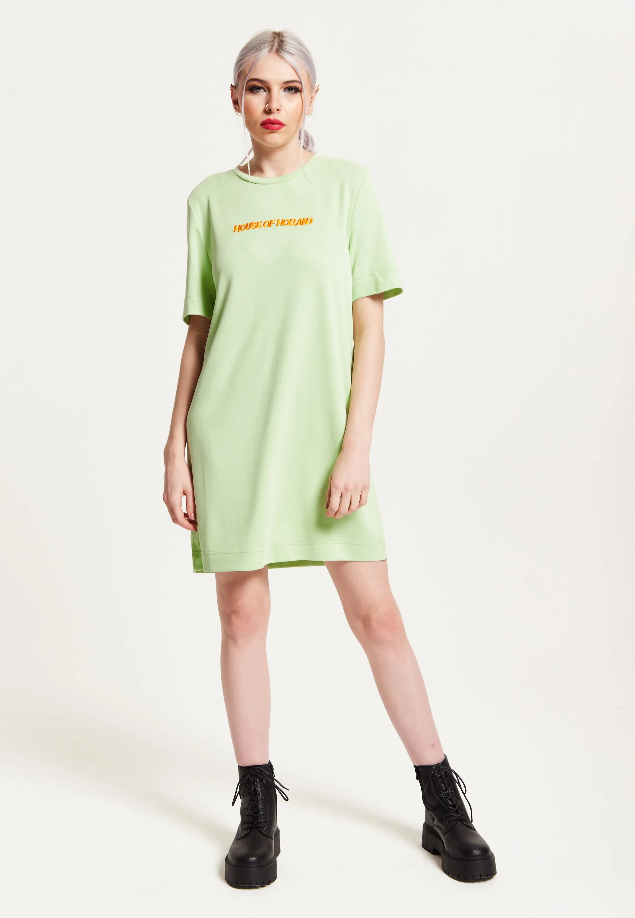 House Of Holland Sage Tencel T-Shirt Dress With Logo Embroidery