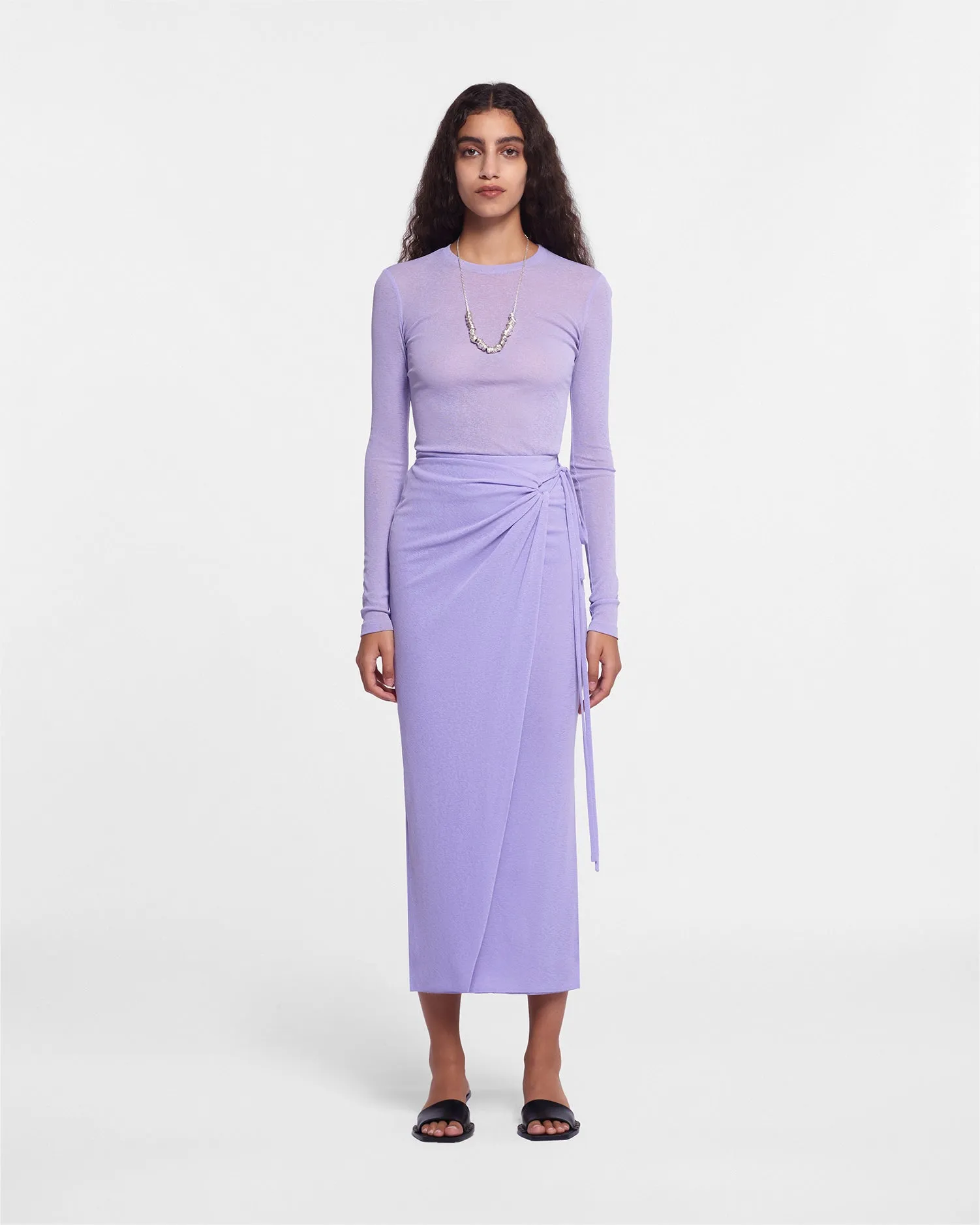 Inaya - Sale Mesh-Jersey Wrap Midi Skirt - Lavender