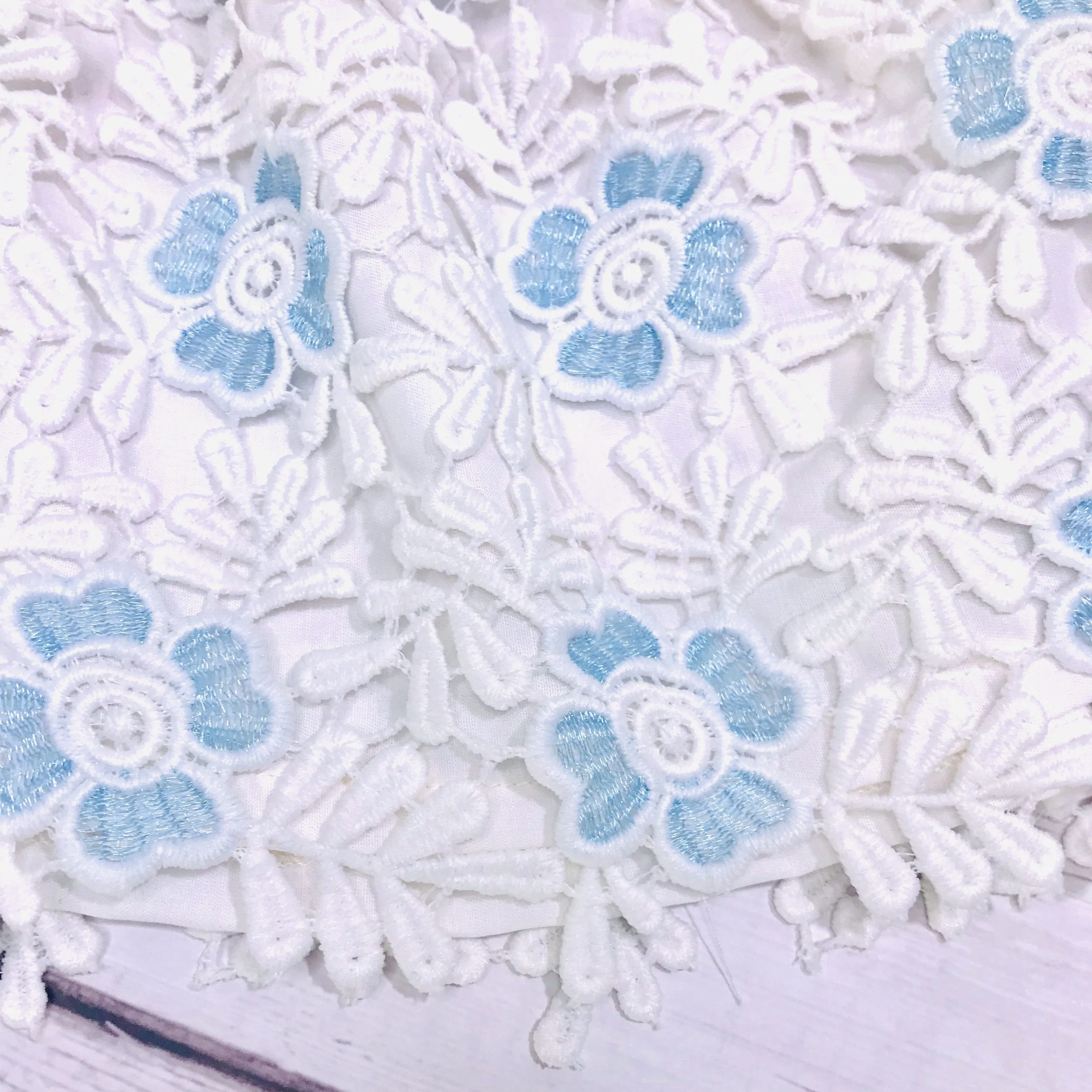 Iris Dress in White Neoprene & Sky Blue Floral Lace