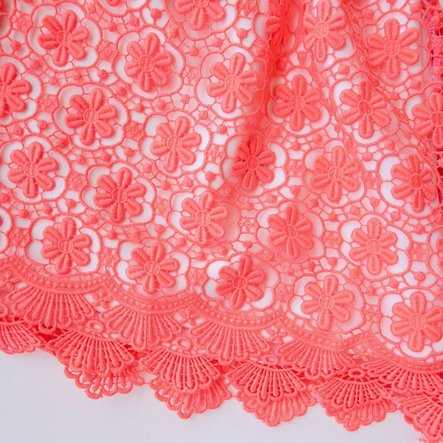 Iris Dress in White Neoprene and Coral Pink Lace