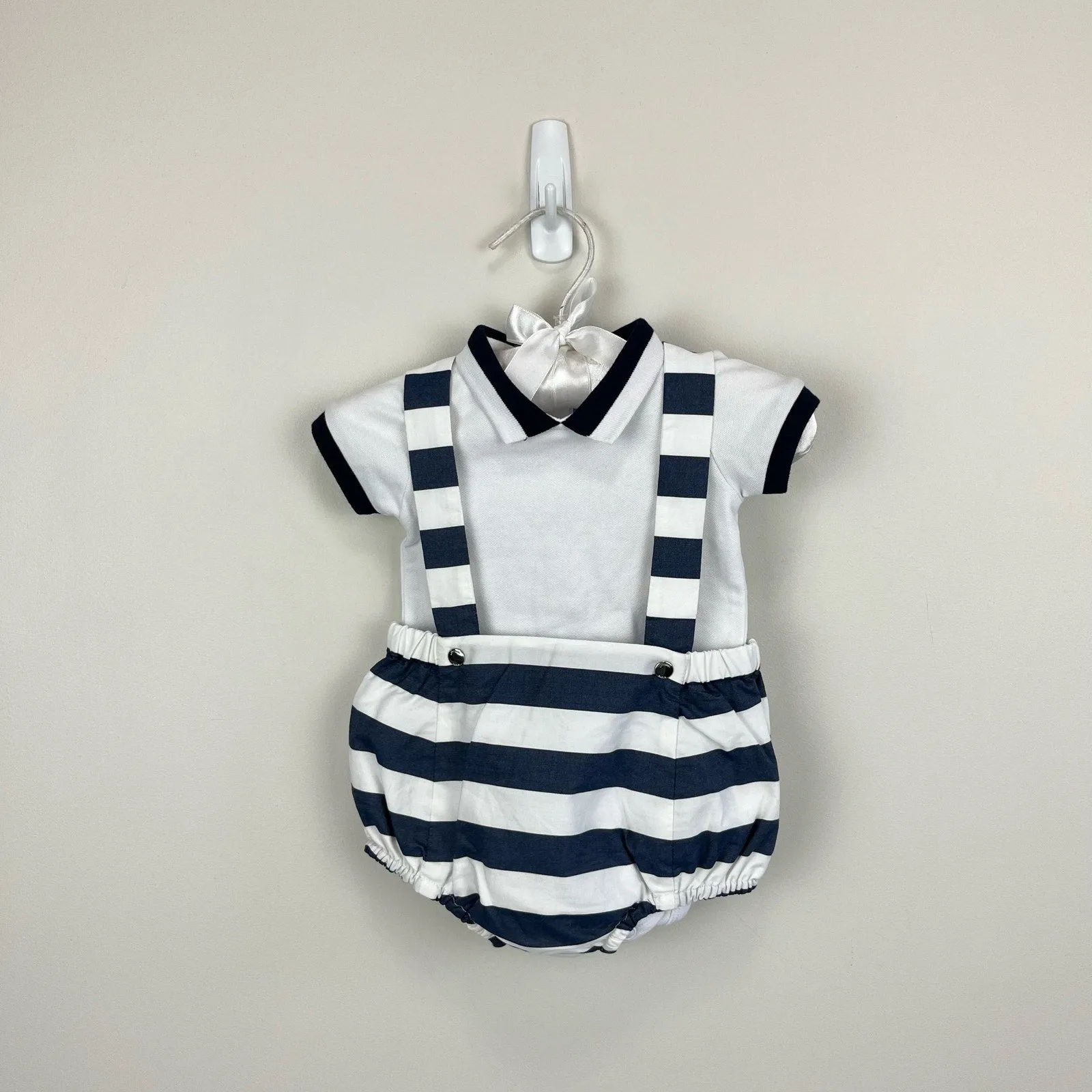 Jacadi Paris Striped Bubble Shortall Romper Set 3 Months