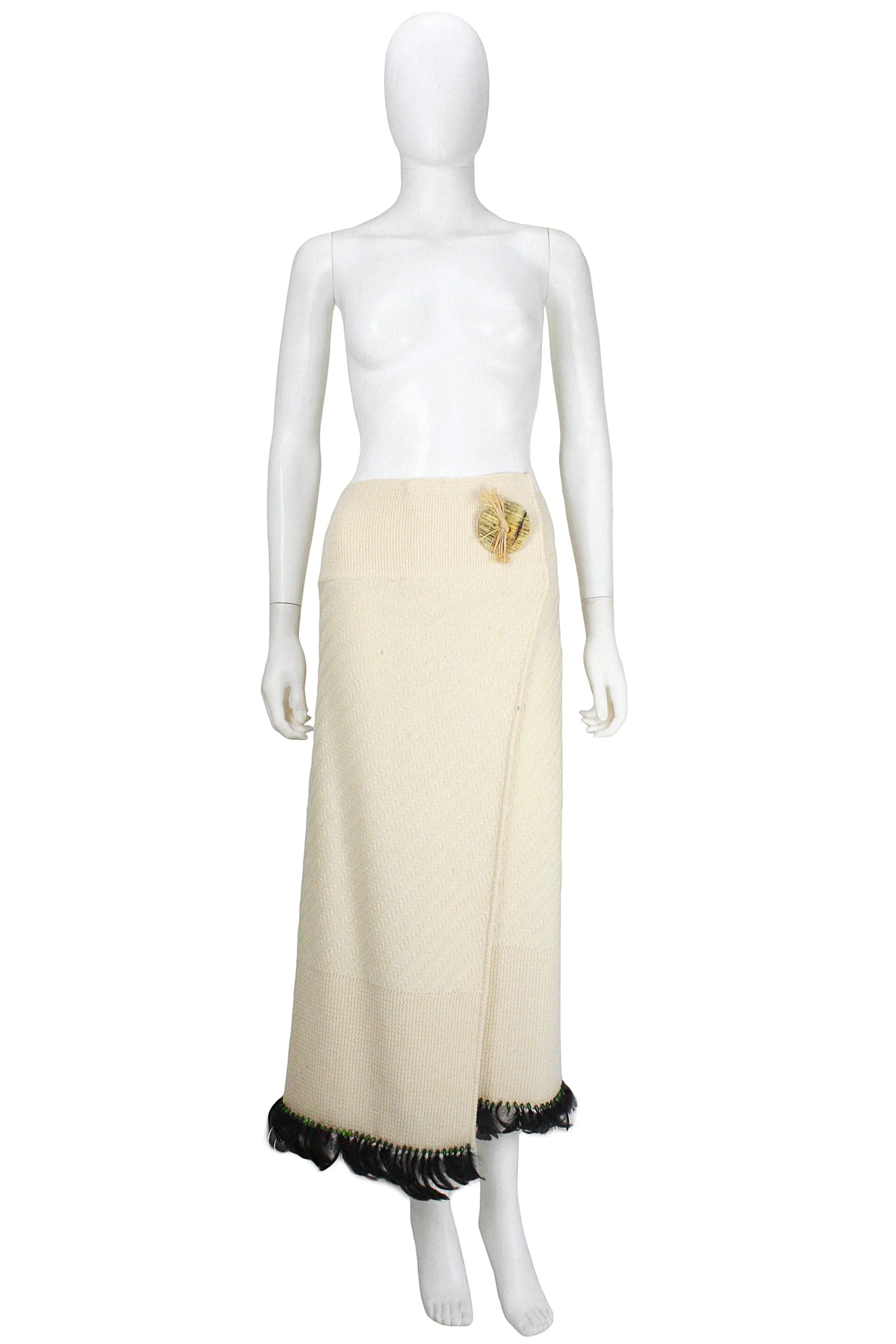 JOHN GALLIANO 1990s Knit Wrap Skirt with Beads and Feathers