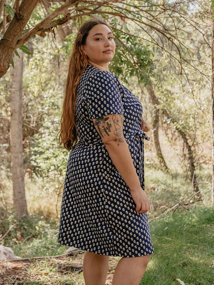 Katie Plus Size Wrap Dress - Micro Floral Navy