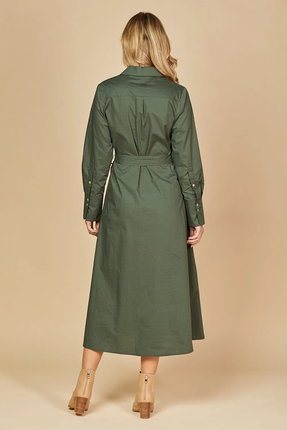 Kelly Poplin Dress in Bottle Green