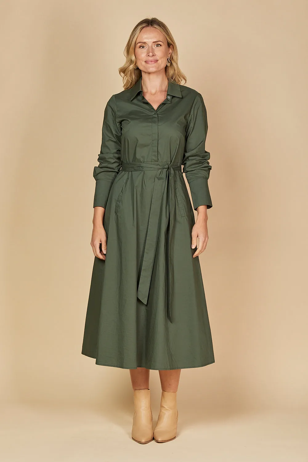 Kelly Poplin Dress in Bottle Green