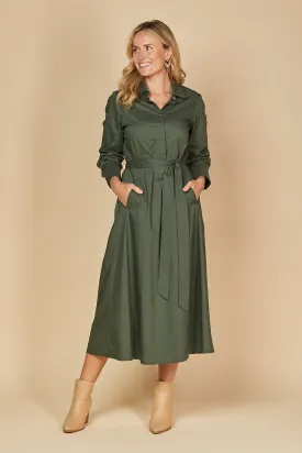 Kelly Poplin Dress in Bottle Green