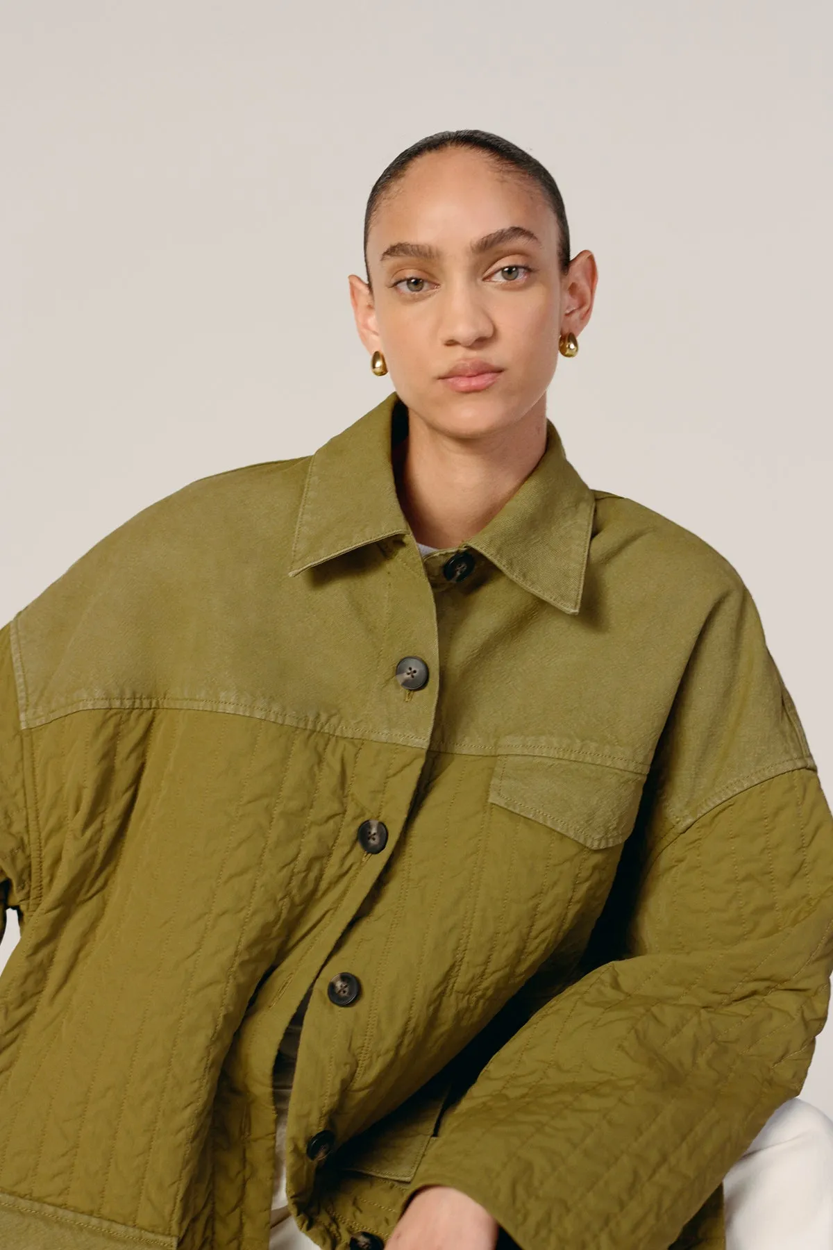 KHAKI PATCHWORK OVERSHIRT