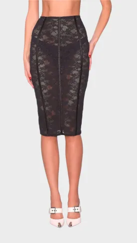 Le Stretch Lace Pencil Skirt in Black