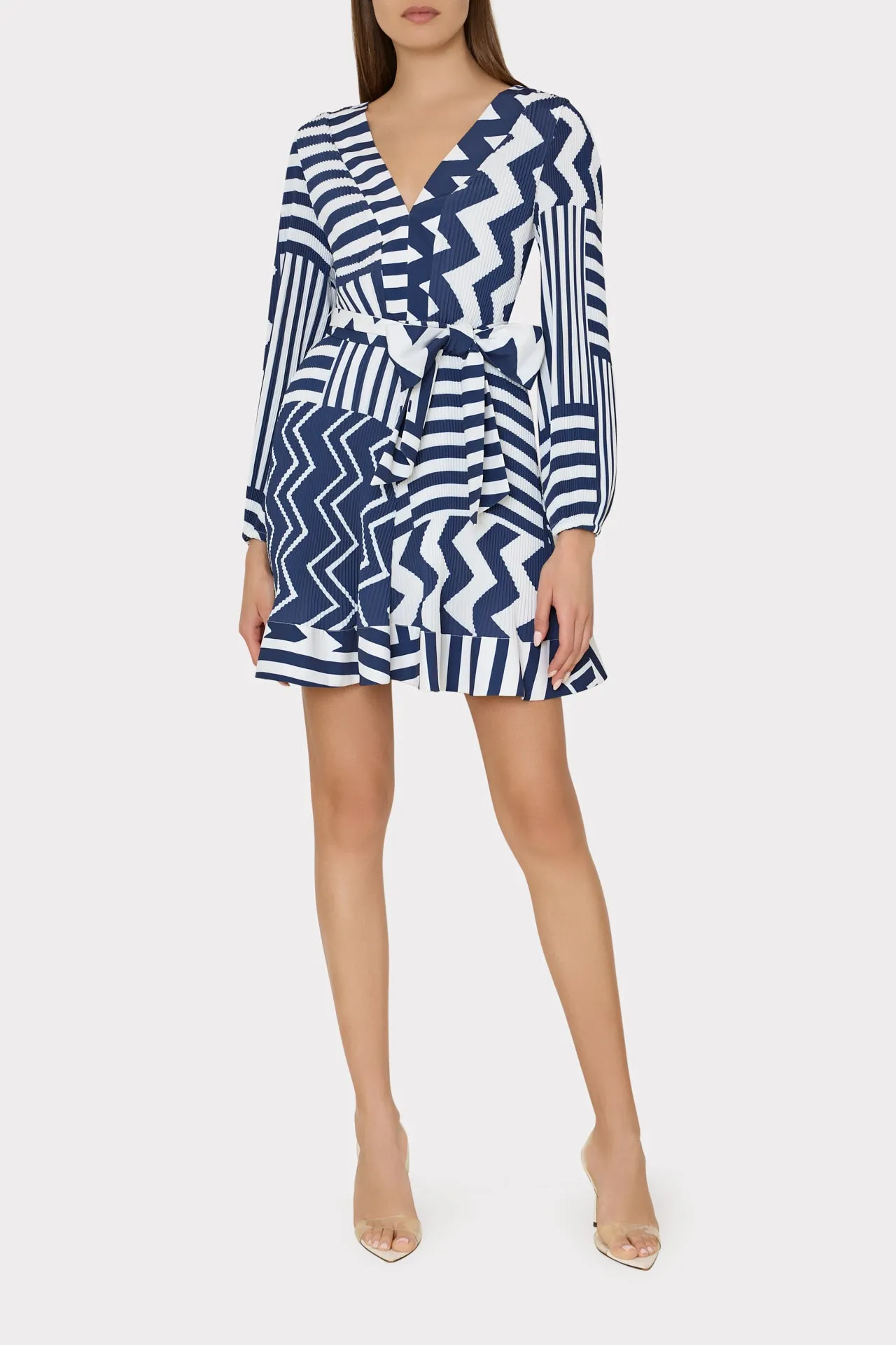 Liv Patchwork Chevron Pleated Dress