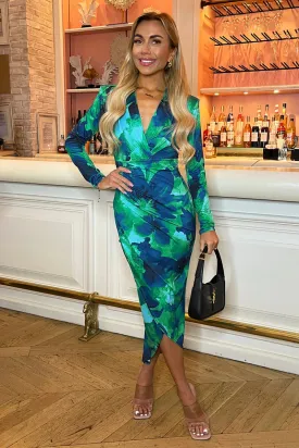 Lola Green Multi-Print Wrap Front Midi Dress - Stylish & Versatile Outfit