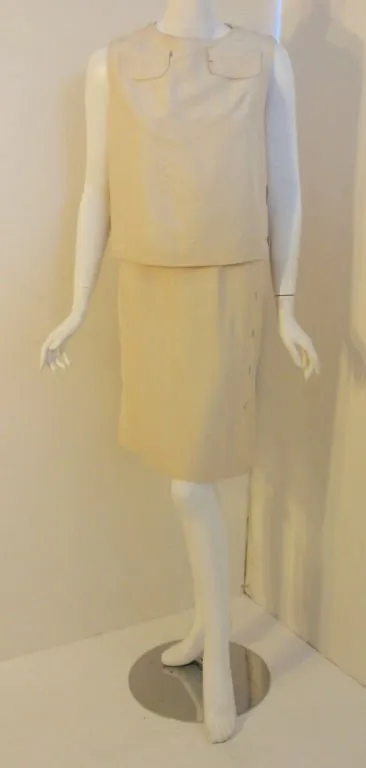 MADAME GRES 1960s 2 pc Cream Top and Skirt Set