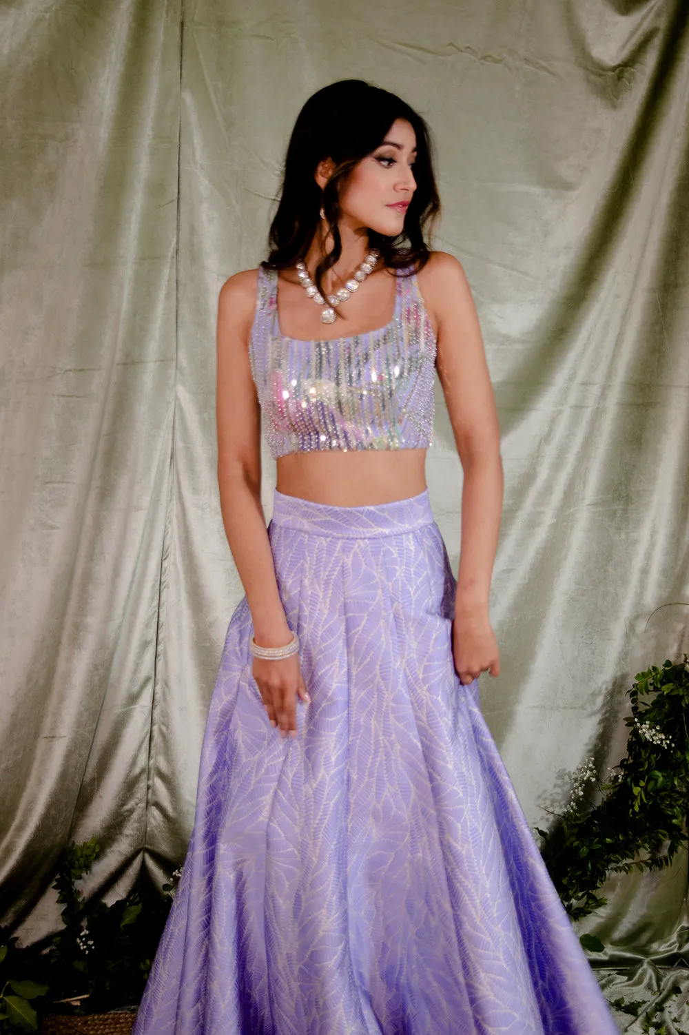 MARIELLA Beaded Floral Lehenga Top (Sample)