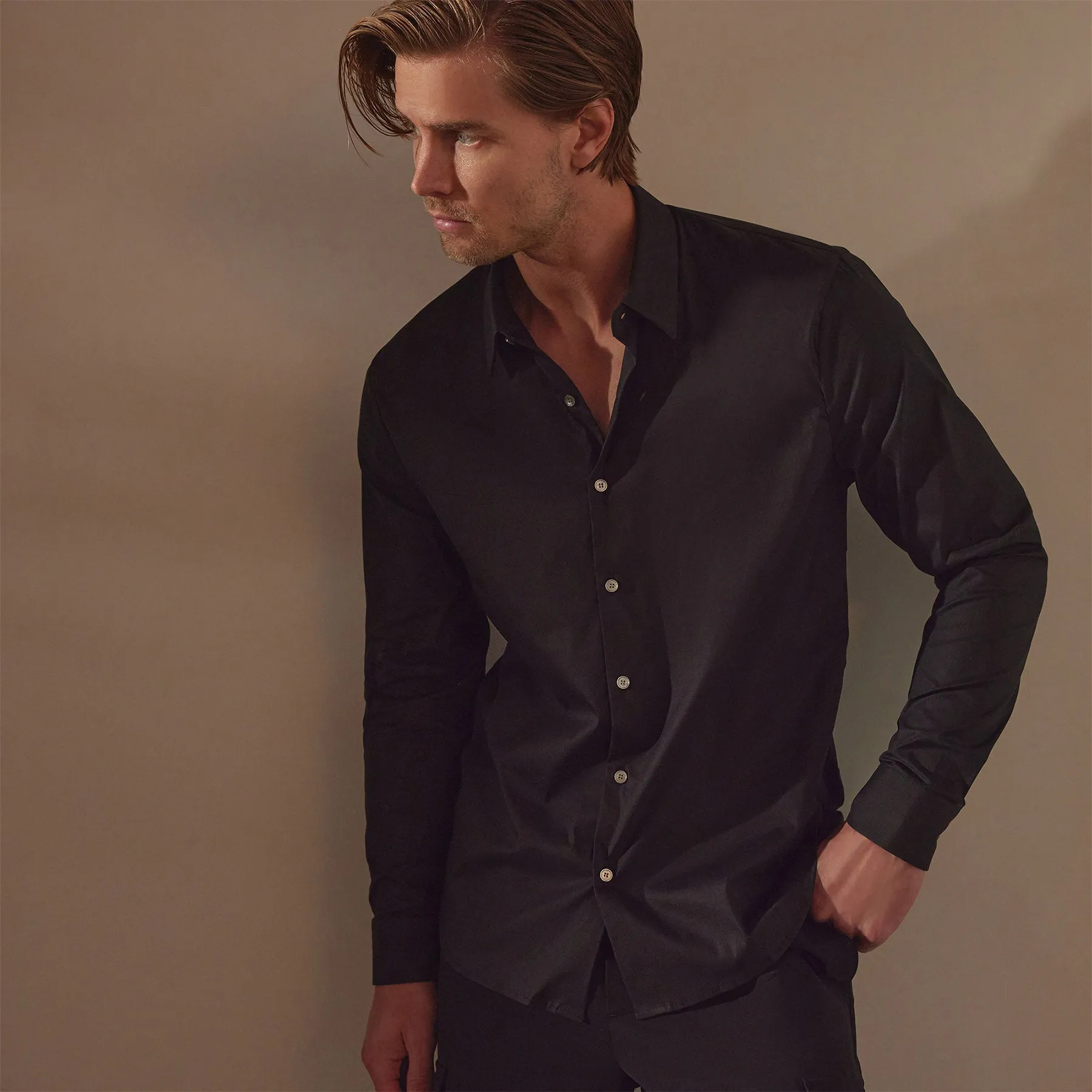 Matte Stretch Poplin Dress Shirt - Black