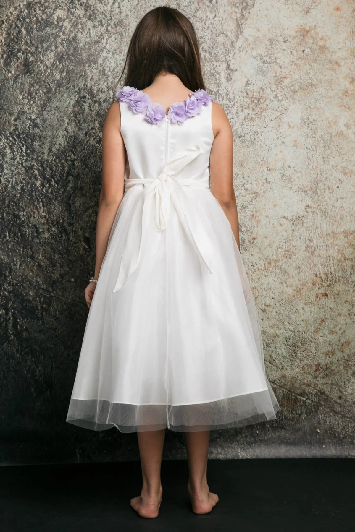 Maya Satin & Tulle Girls Dress with 3D Flowers, Crystal Belt and Plus Sizes