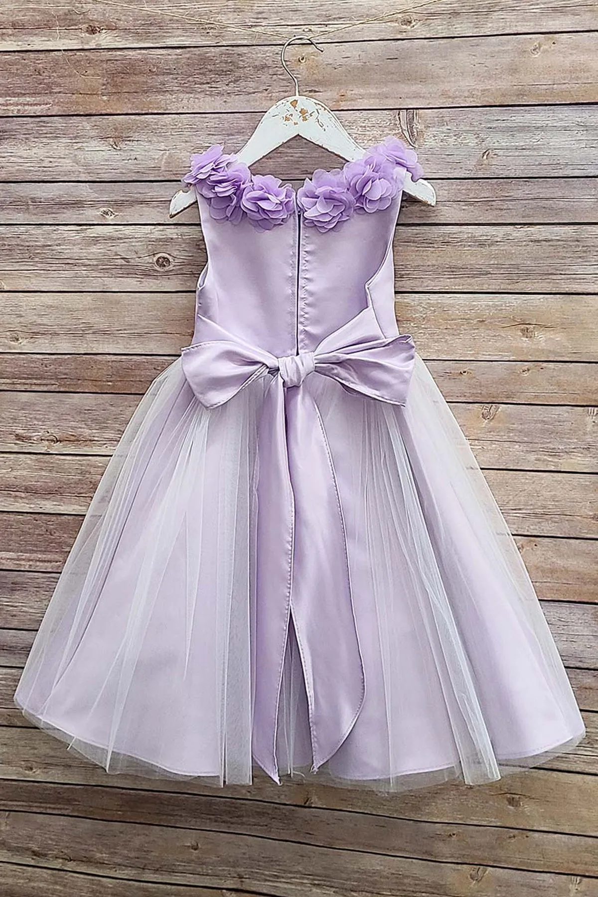 Maya Satin & Tulle Girls Dress with 3D Flowers, Crystal Belt and Plus Sizes