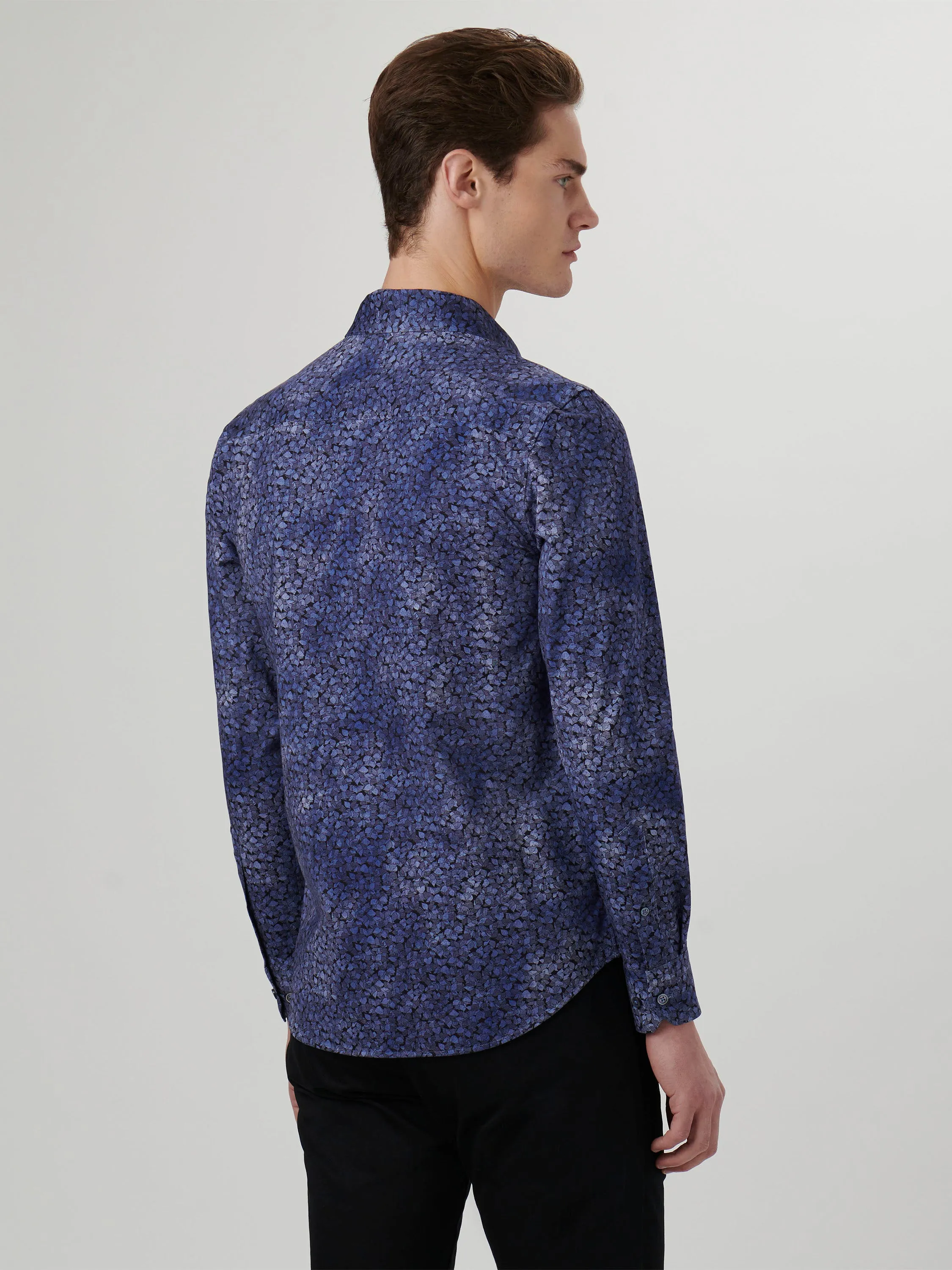 Mens Stylish Bugatchi James Printed Casual Shirt in Indigo OoohCotton