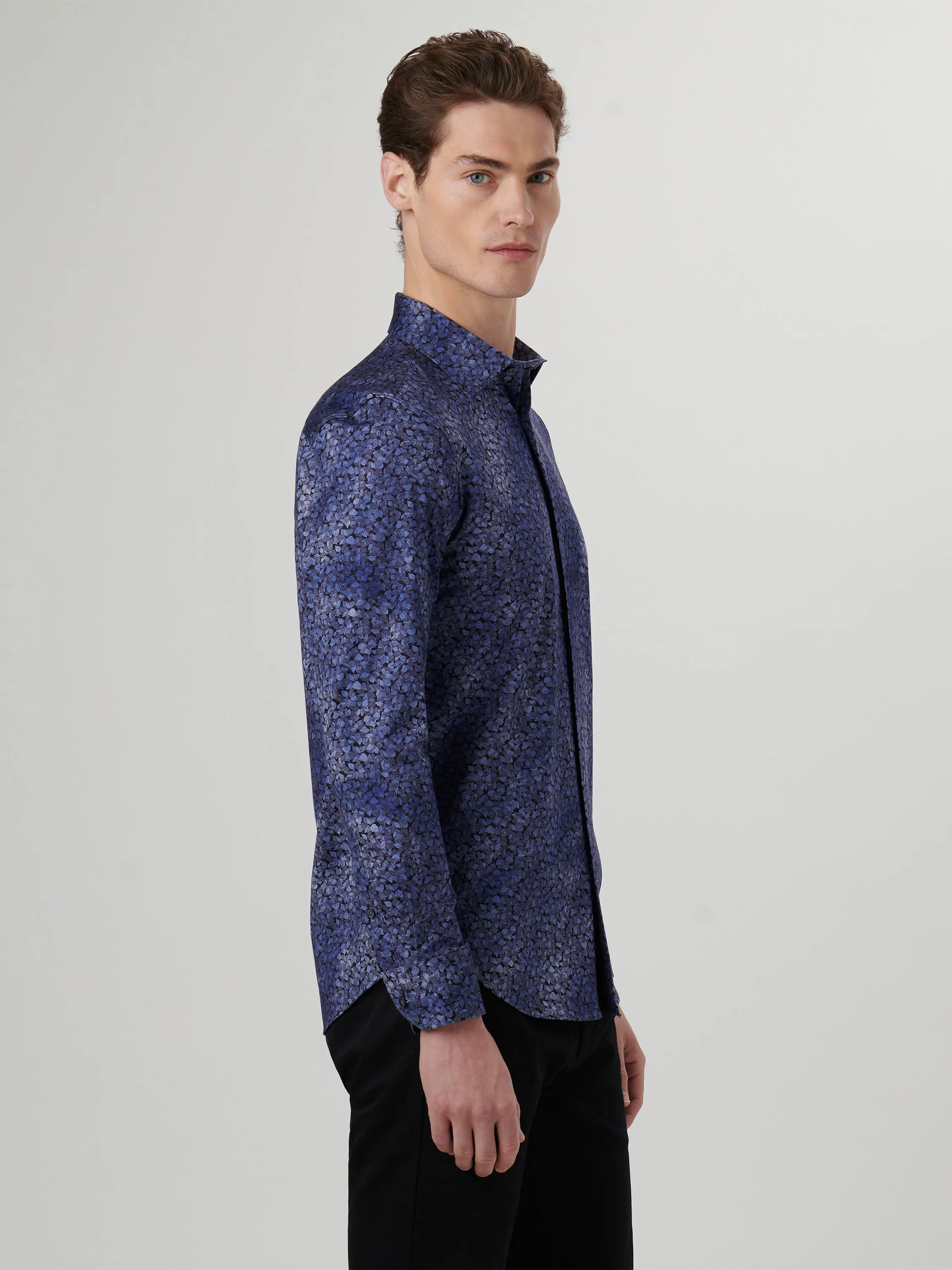 Mens Stylish Bugatchi James Printed Casual Shirt in Indigo OoohCotton