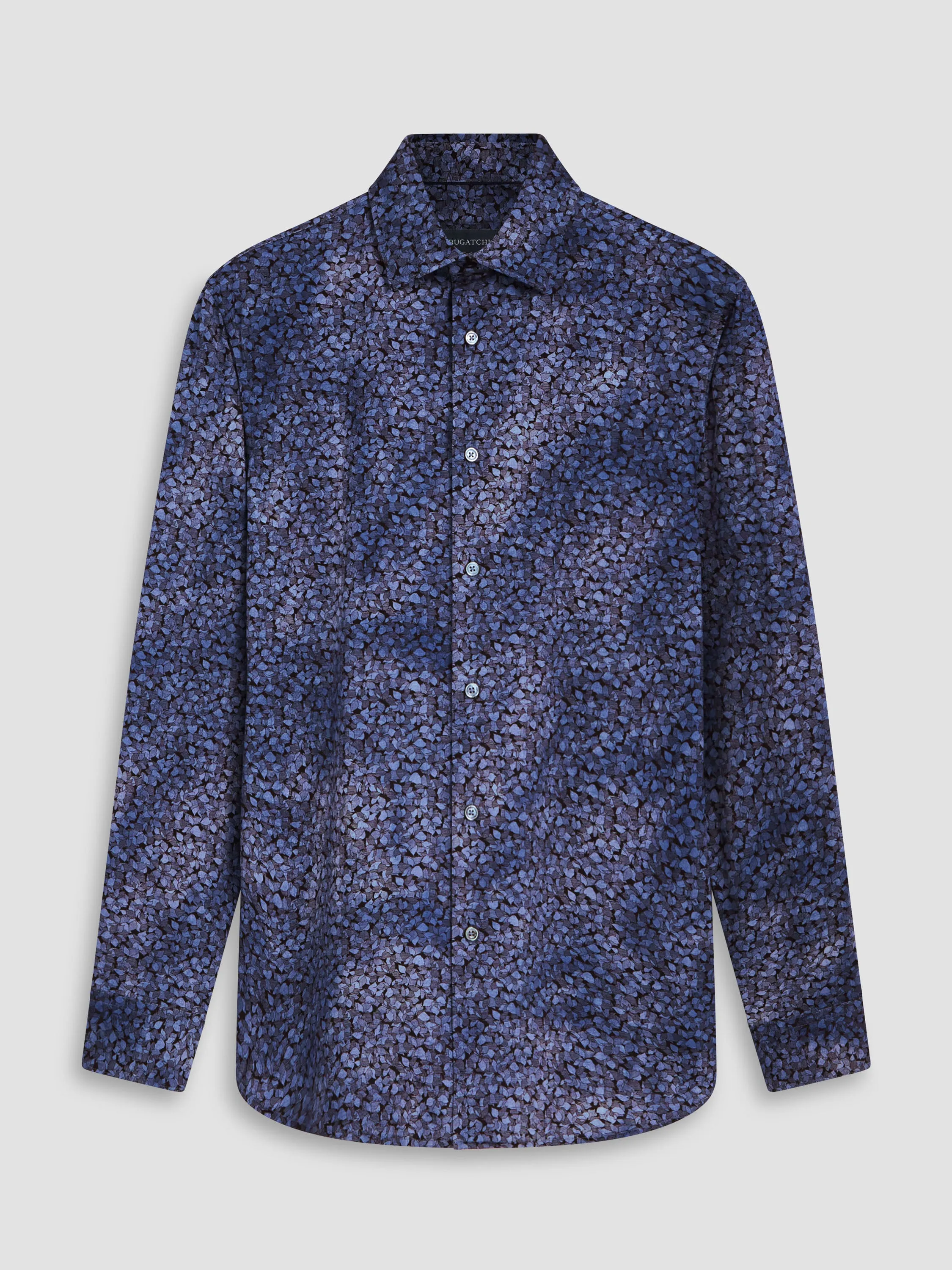 Mens Stylish Bugatchi James Printed Casual Shirt in Indigo OoohCotton