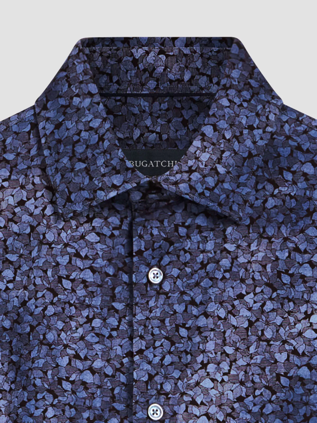 Mens Stylish Bugatchi James Printed Casual Shirt in Indigo OoohCotton