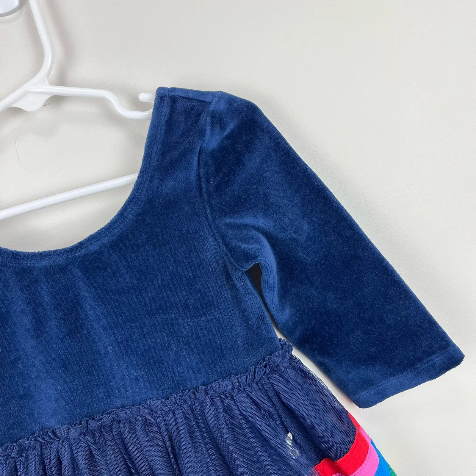 Mini Boden Velvet Bodice Tulle Dress College Navy Rainbow 3-4