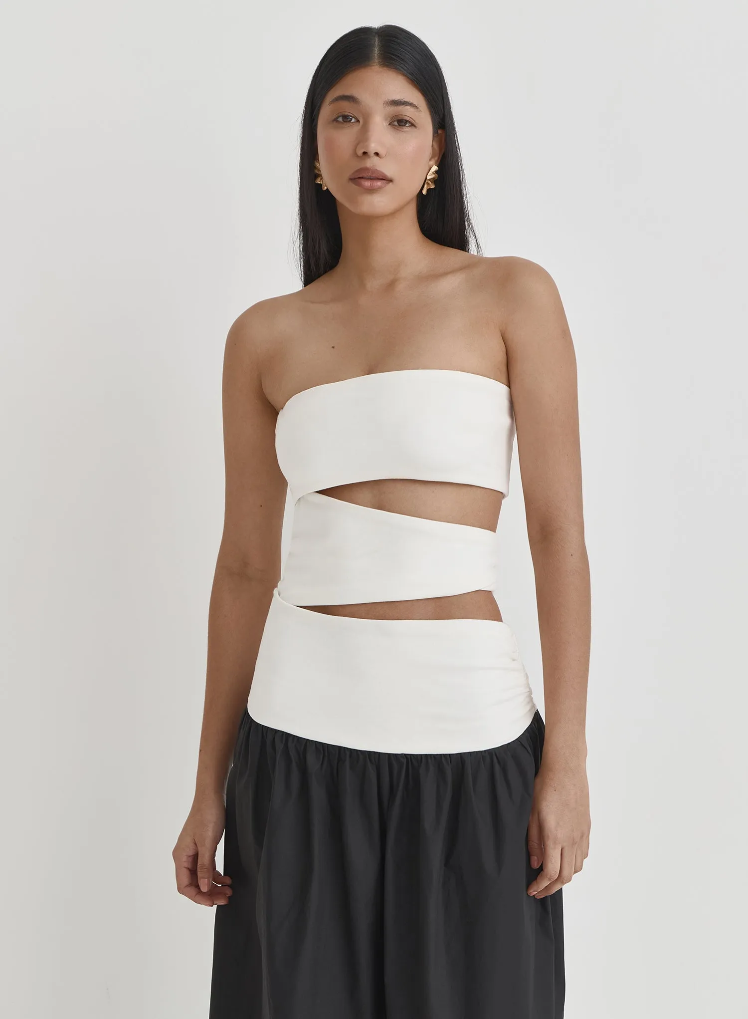 Monochrome Contrast Beandeau Cut Out Dress- Roanna