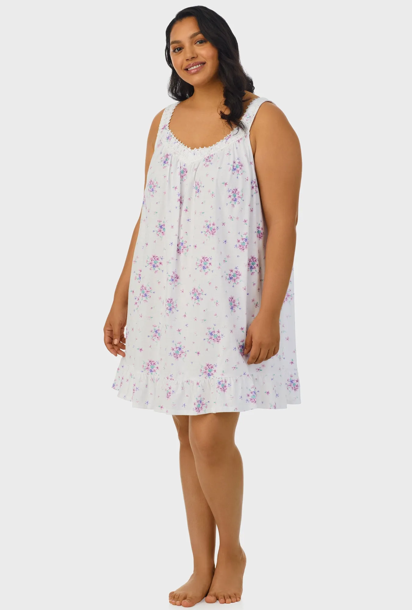 Mulberry Purple Floral Bouquet Sleeveless Chemise