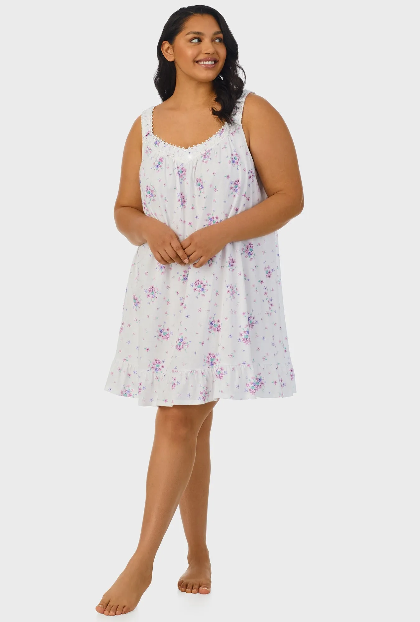 Mulberry Purple Floral Bouquet Sleeveless Chemise