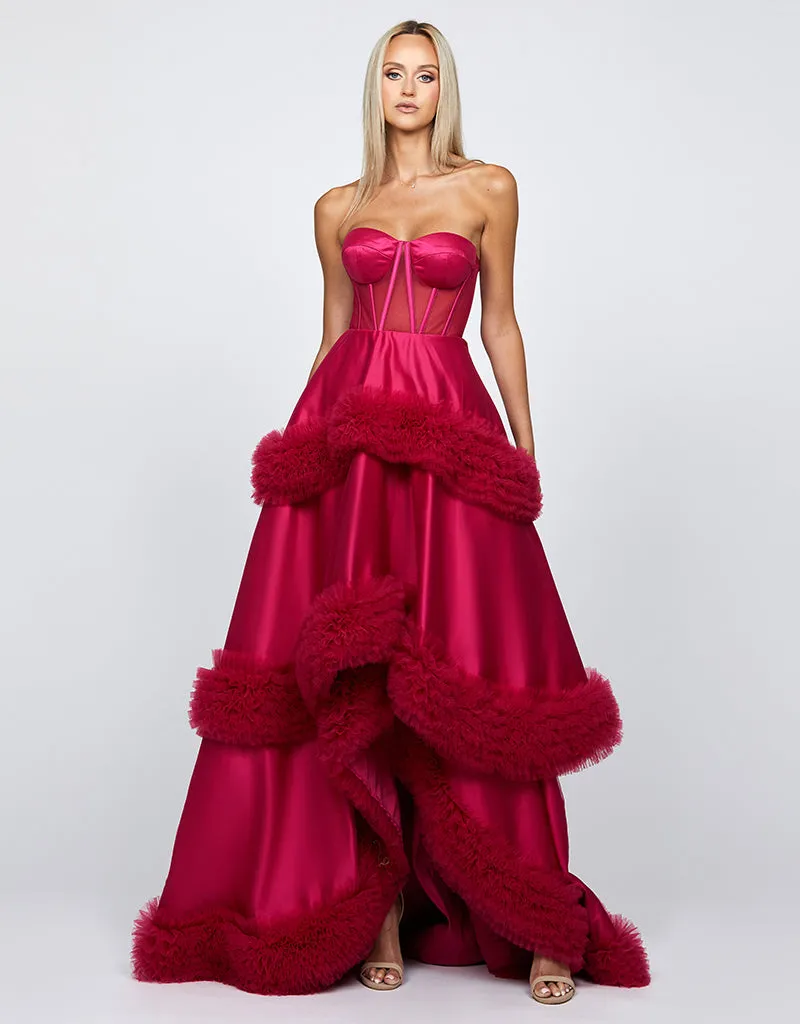 MULLIGAN STRAPLESS TIERED BALL GOWN B68D06HL