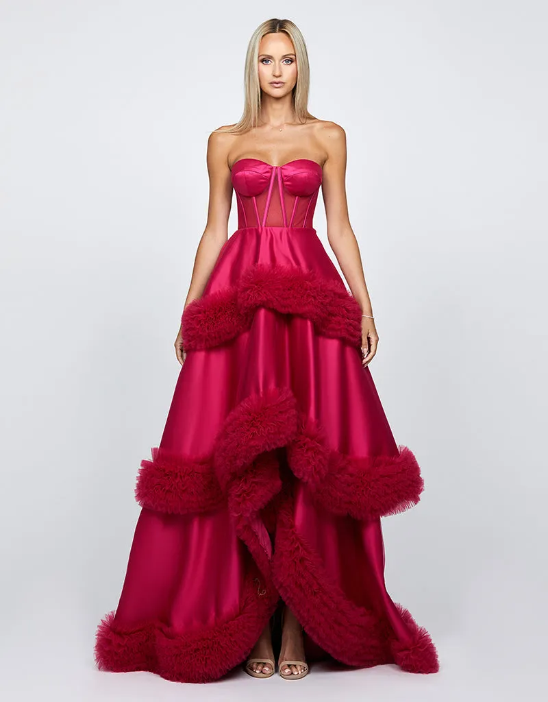 MULLIGAN STRAPLESS TIERED BALL GOWN B68D06HL