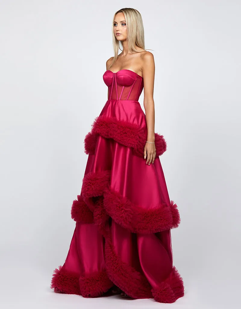 MULLIGAN STRAPLESS TIERED BALL GOWN B68D06HL