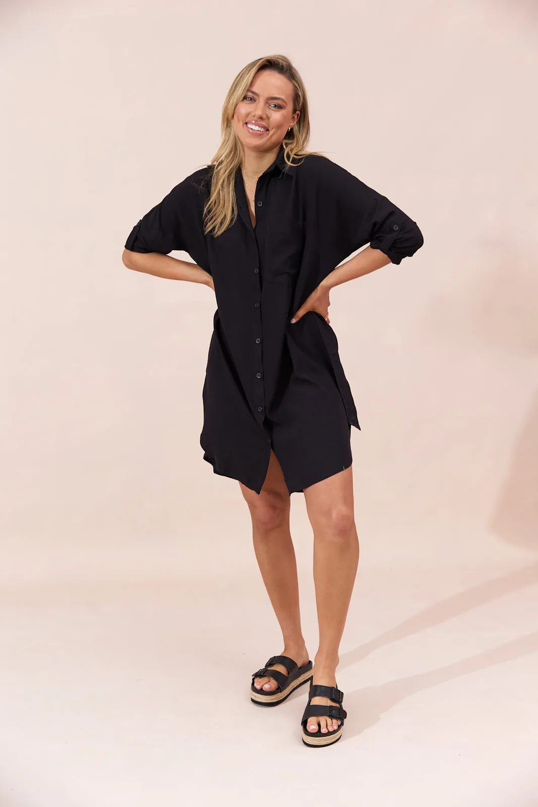 MYKONOS SHIRT DRESS - BLACK - Seconds