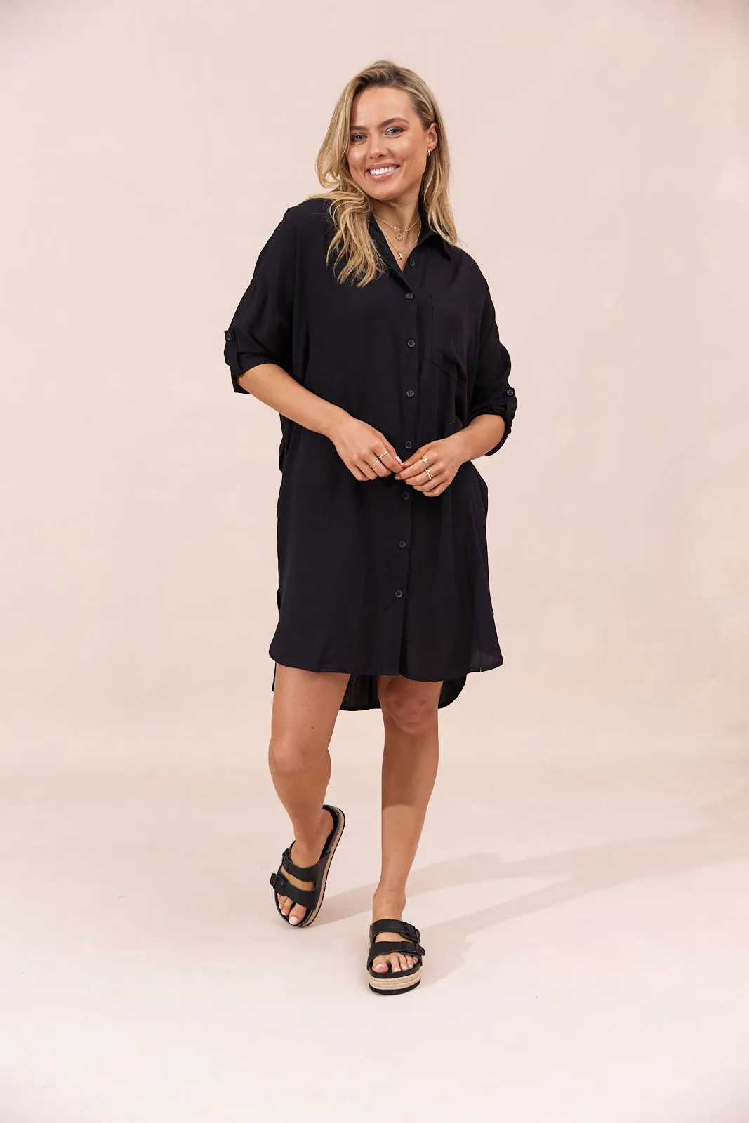 MYKONOS SHIRT DRESS - BLACK - Seconds