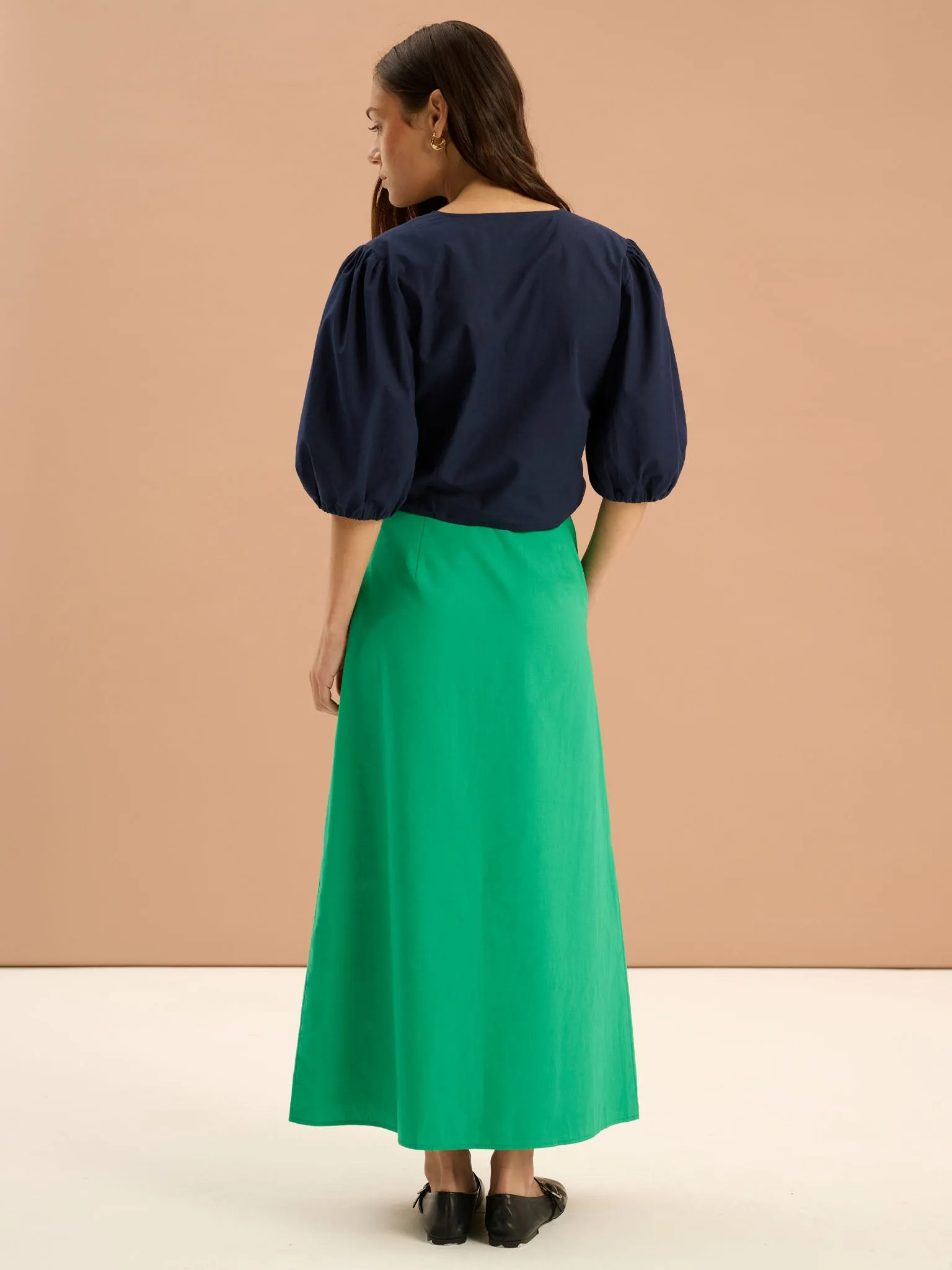 Olive A Line Midi Skirt in Green