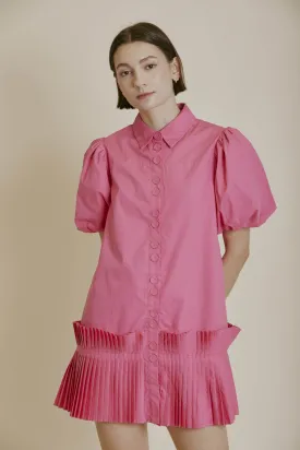 PLEATED HEM SHIRT DRESS IN PINK