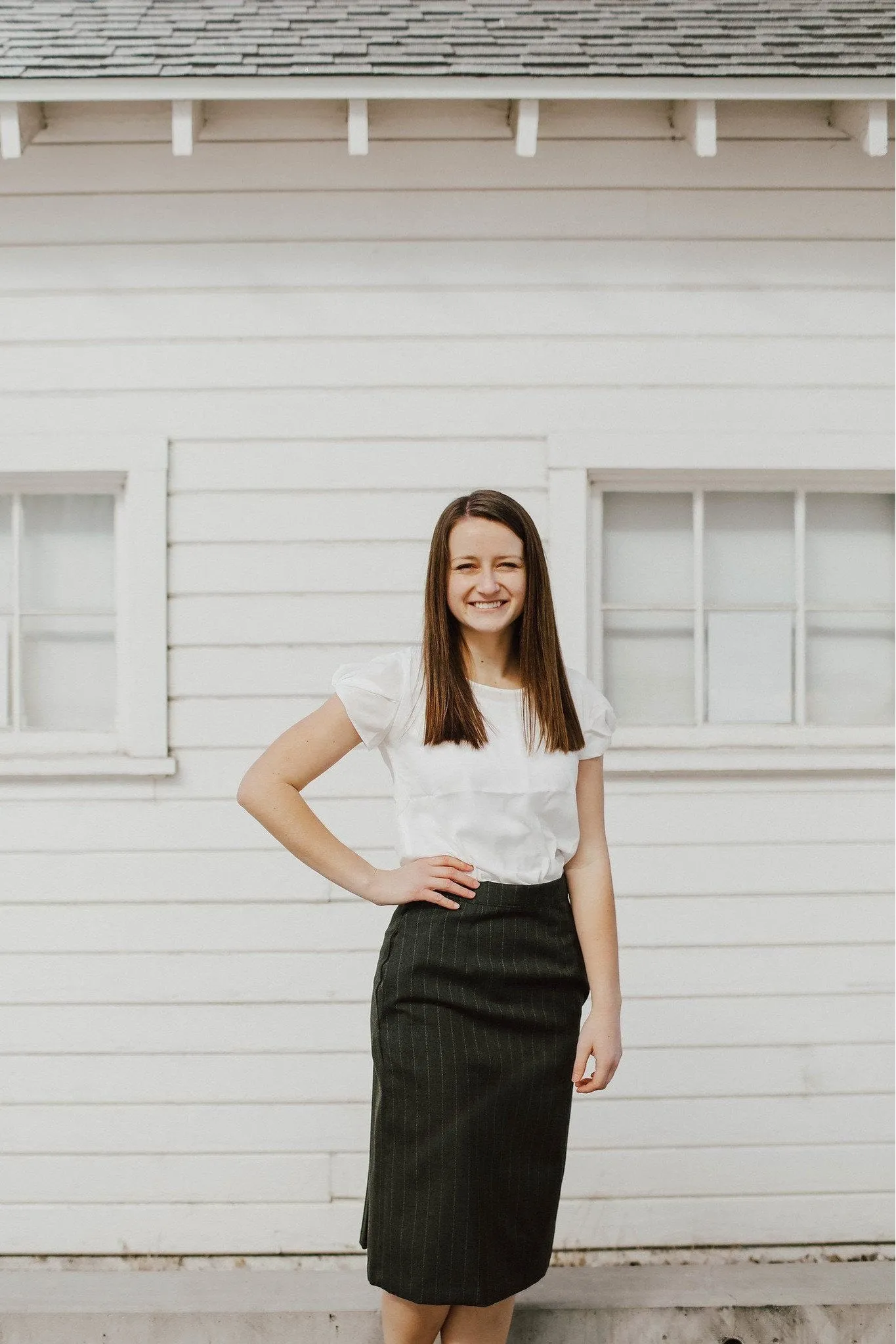 Poly/Wool Allison Skirt Charcoal Pinstripe