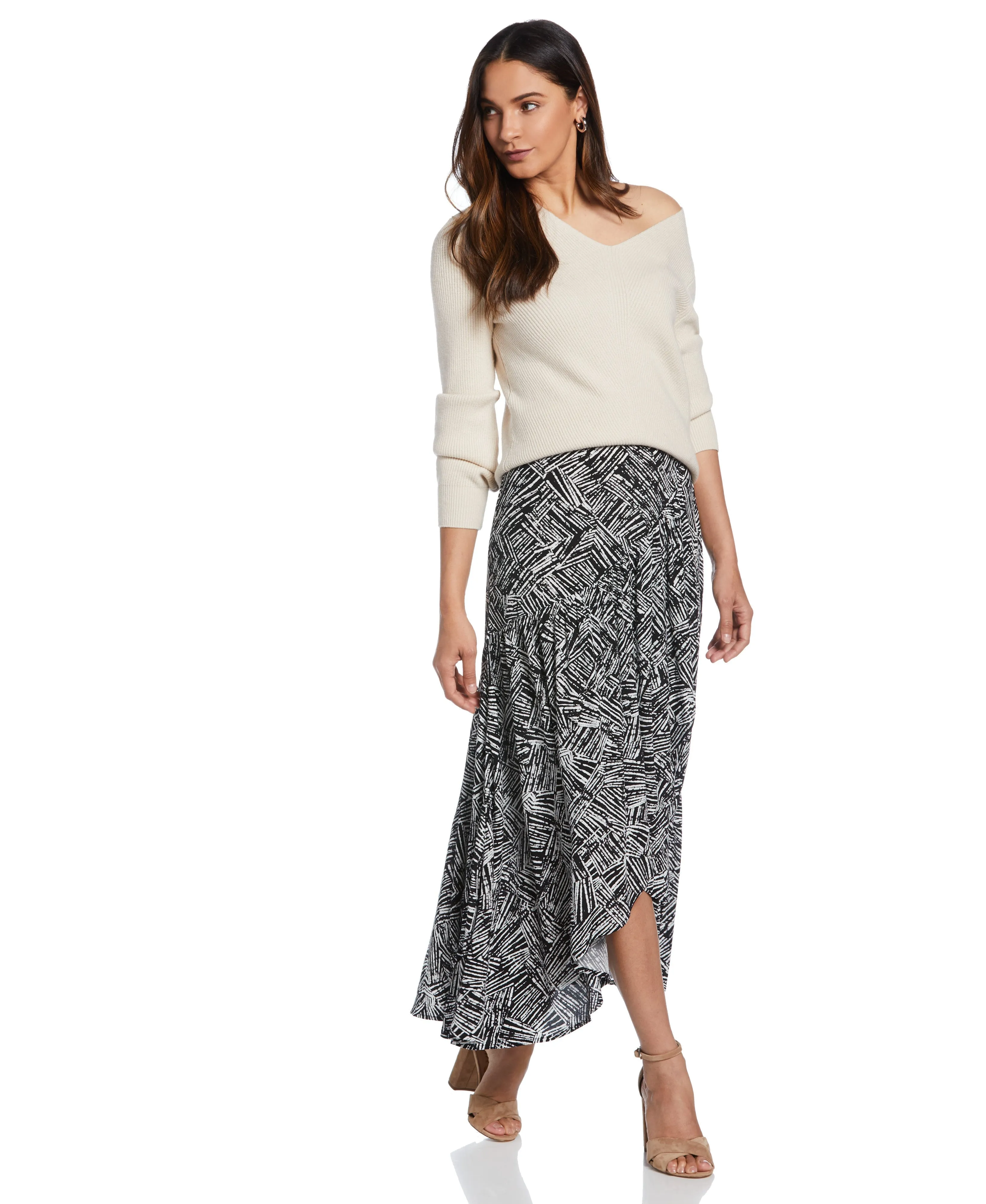 Printed Crepe Faux Wrap Skirt