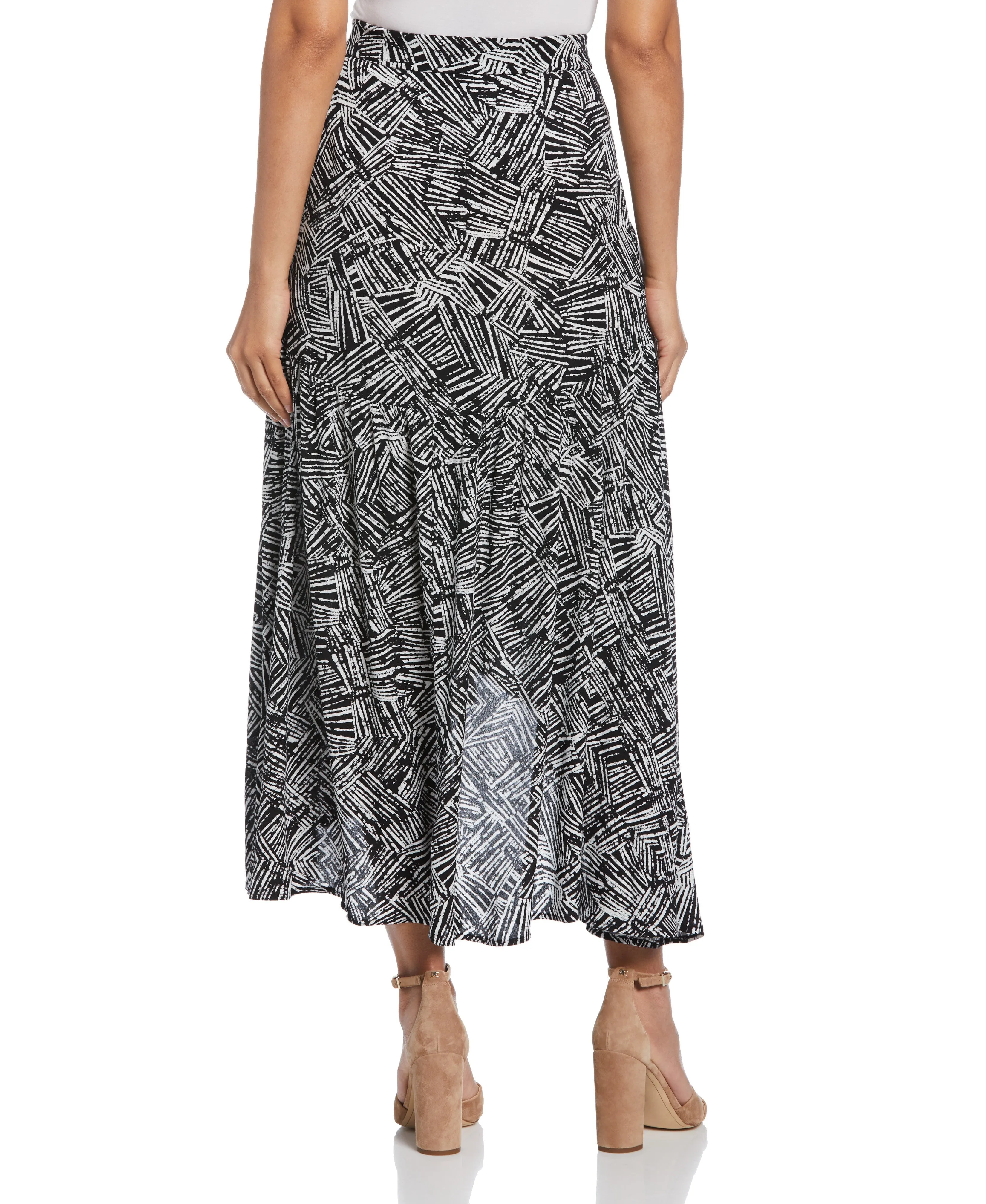 Printed Crepe Faux Wrap Skirt