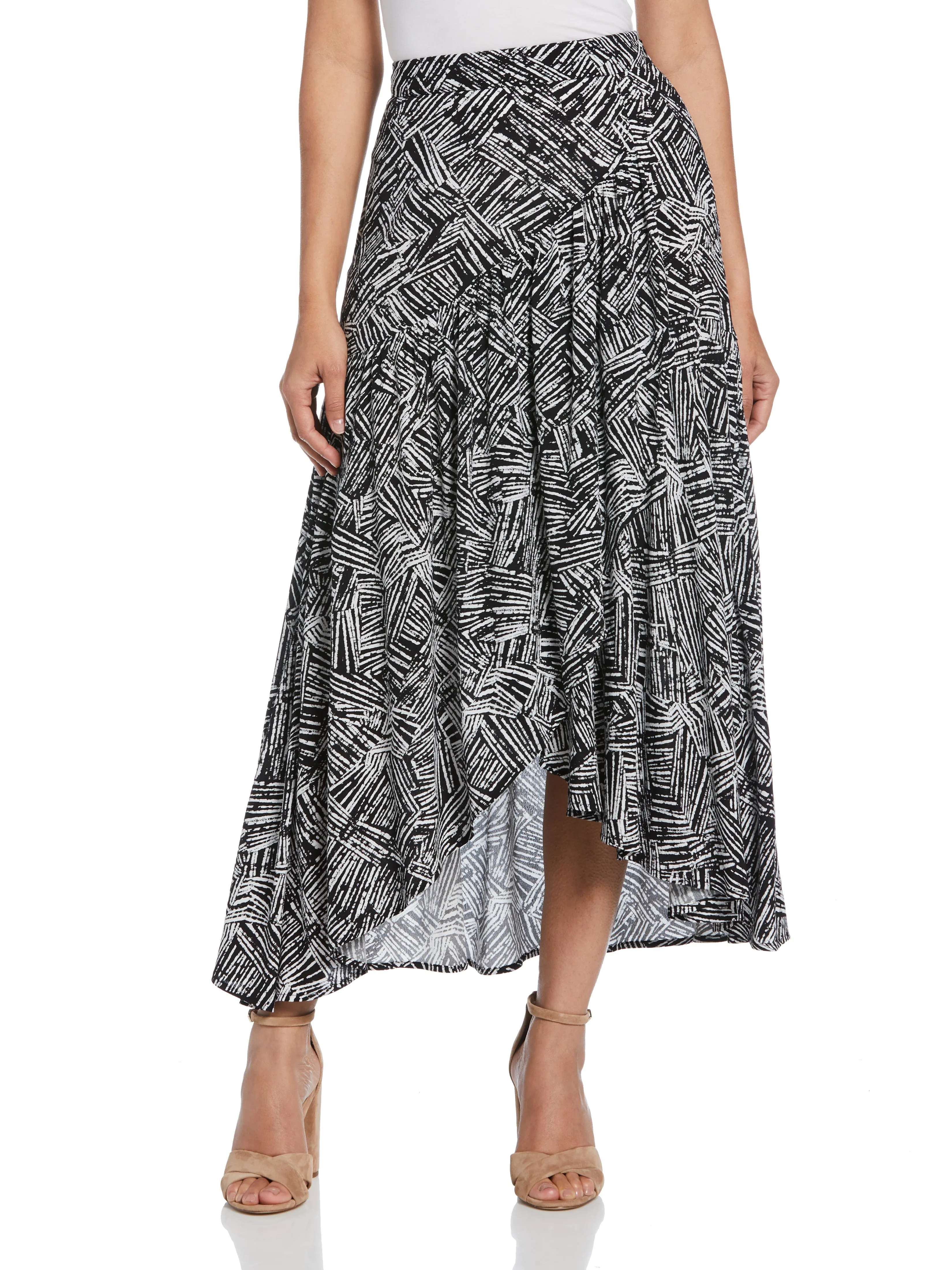 Printed Crepe Faux Wrap Skirt