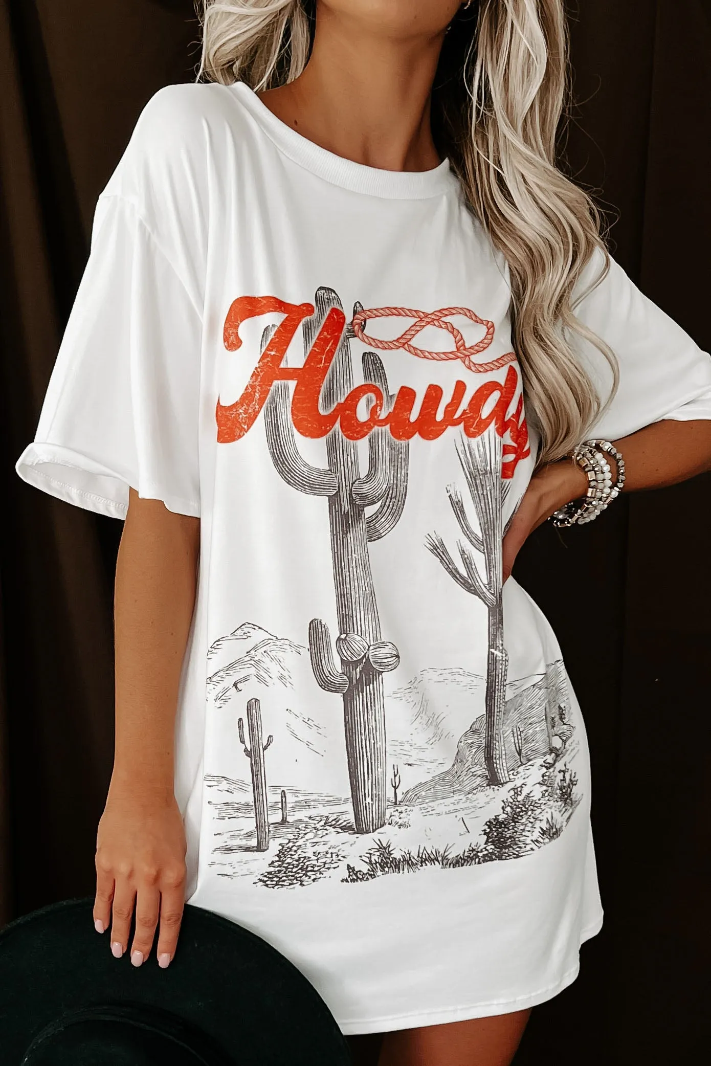 "Howdy" Graphic T-Shirt Dress (White)