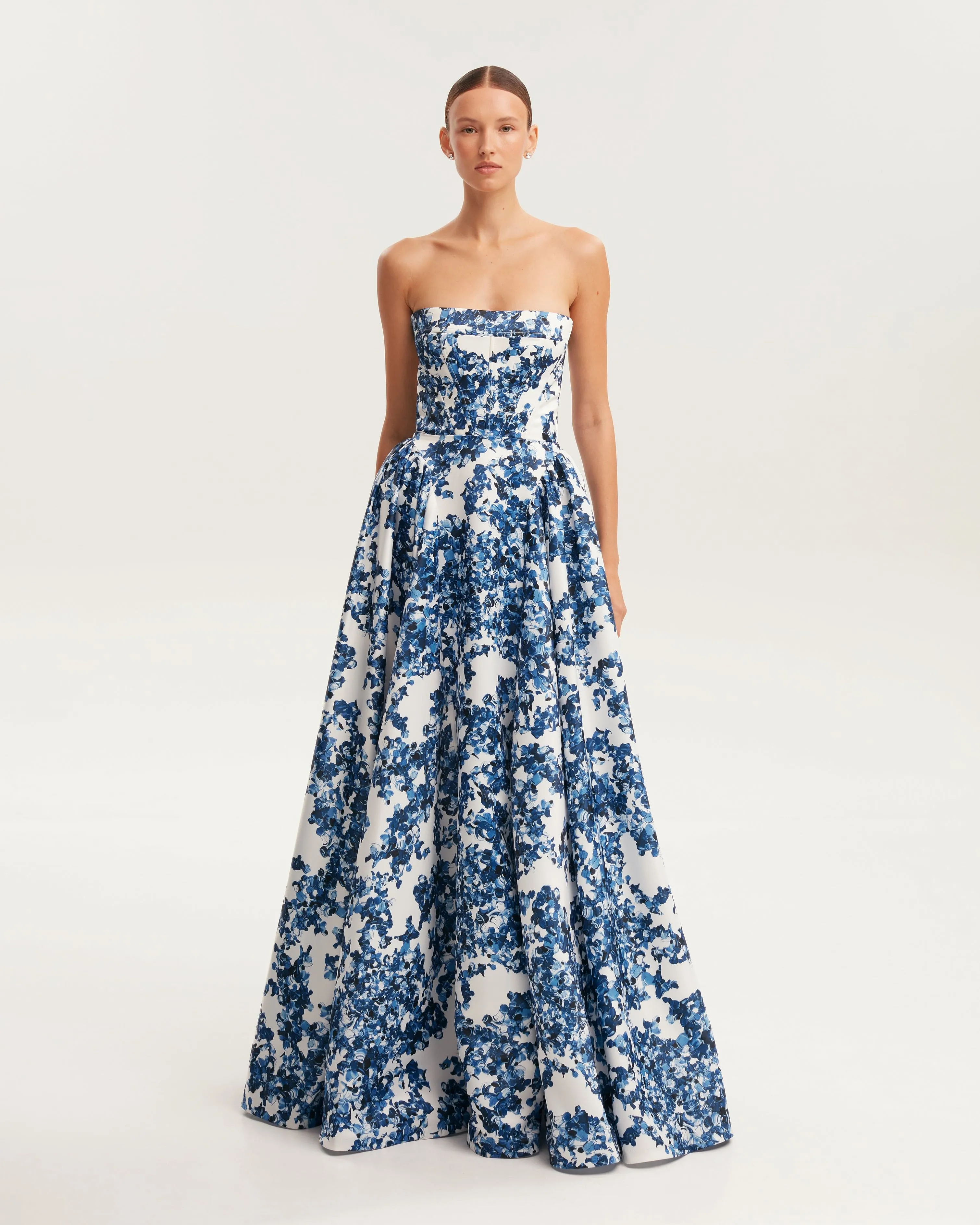 Ravishing blue hydrangea corset maxi dress, Garden of Eden