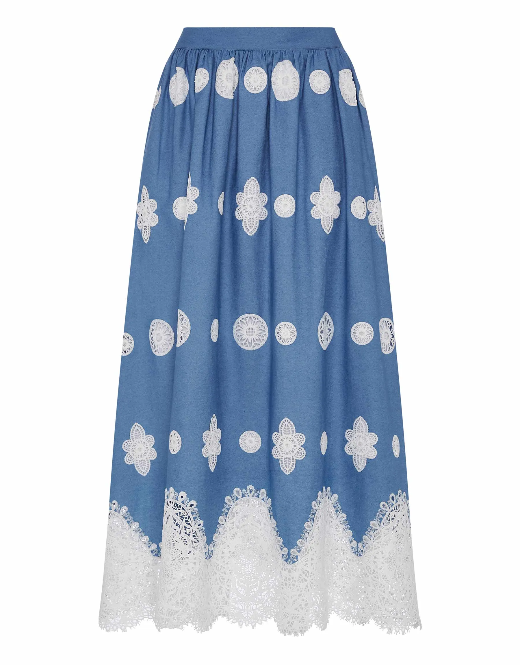 Rhea Denim Midi Skirt - Blue Lace - SALE