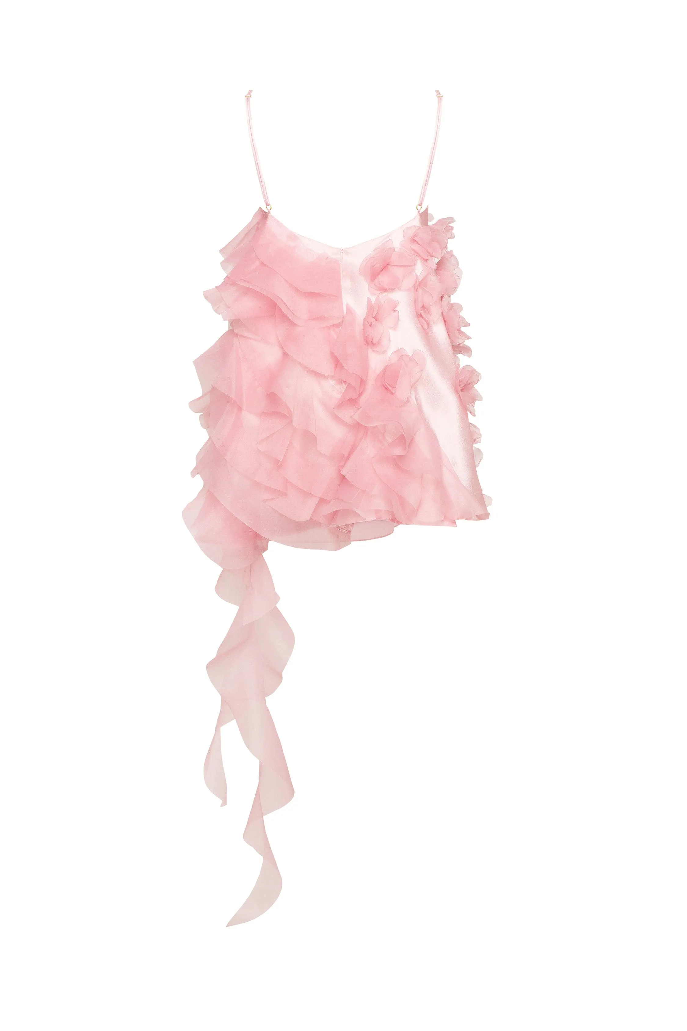 Romantic Pink Ruffled Mini Dress with Rose Appliques - Garden of Eden Collection