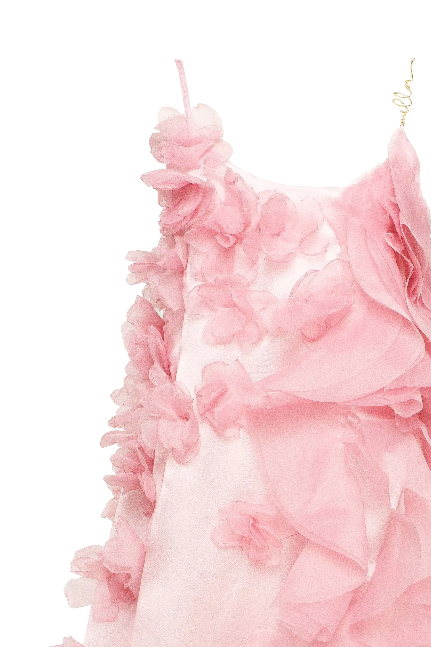 Romantic Pink Ruffled Mini Dress with Rose Appliques - Garden of Eden Collection