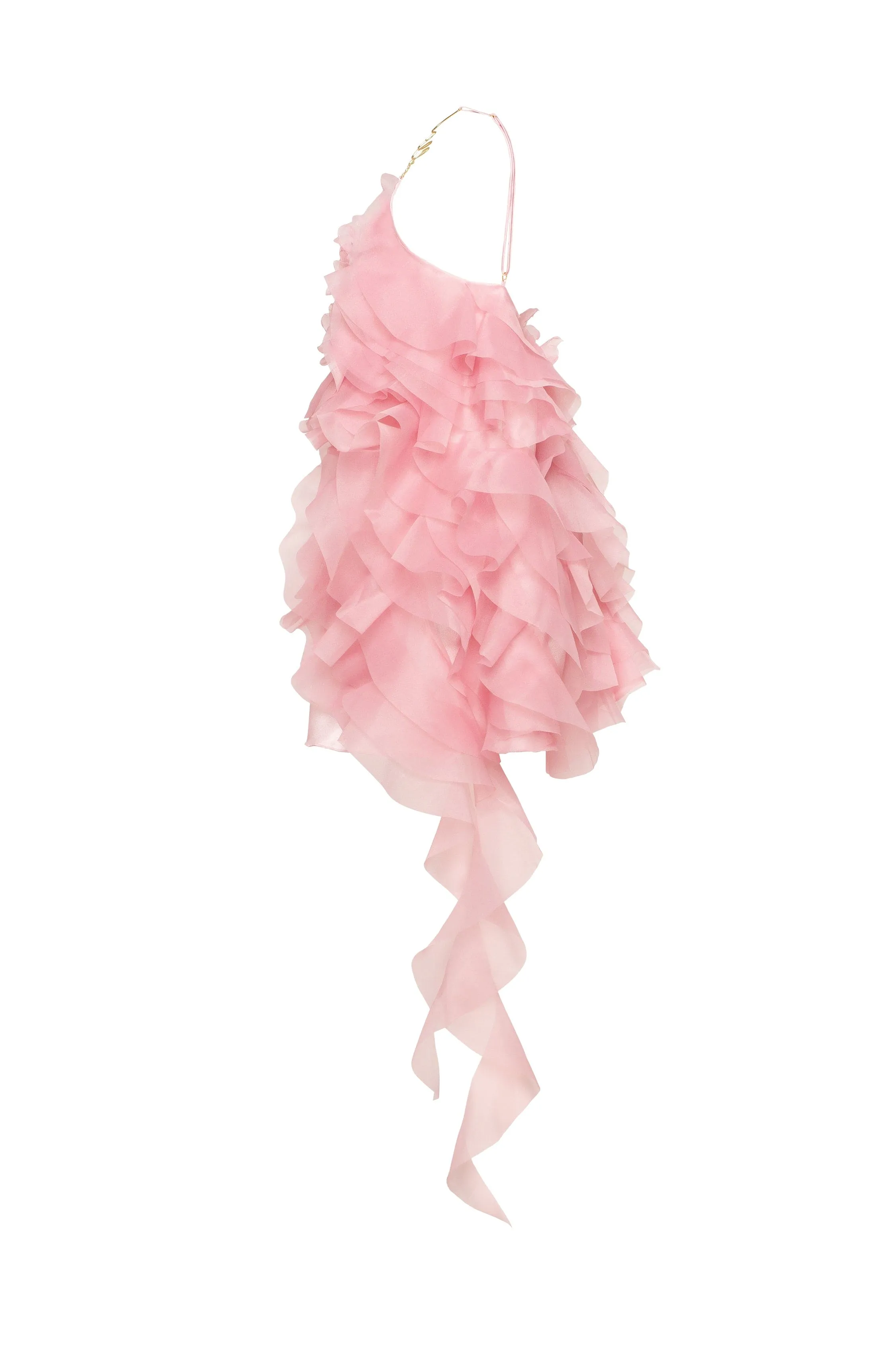 Romantic Pink Ruffled Mini Dress with Rose Appliques - Garden of Eden Collection